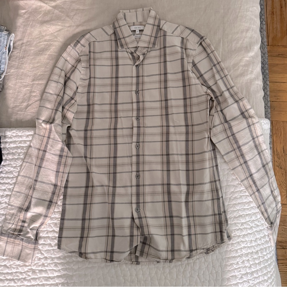 Reiss Men's Beige Plaid Shirt